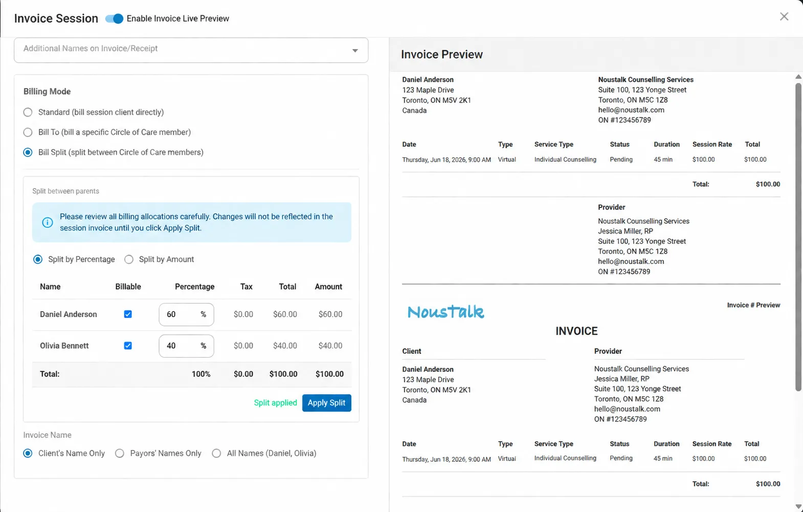 Flexible Billing Splits