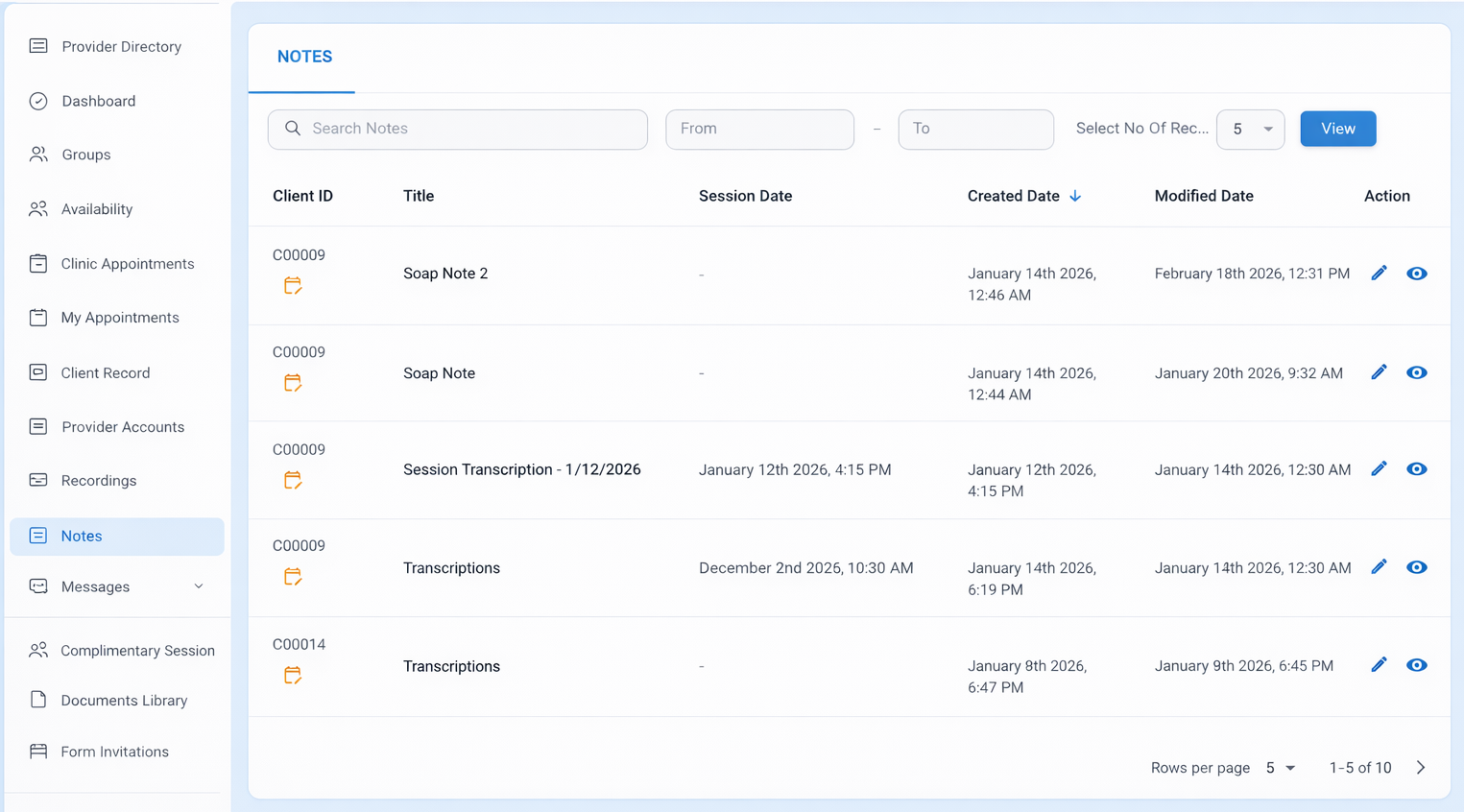 Notes Dashboard Overview